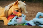 applejack_(mlp) blush duo embrace equid equine female female/female feral hooves horse jelloponies looking_at_another mammal my_little_pony on_bottom on_top outdoors passionate pony rainbow_dash_(mlp)