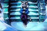 anthro bottomwear clothing coat frosting.ai fur glistening glistening_body glistening_eyes grey_body grey_fur looking_at_viewer lying male neutral_expression on_back pants purple_eyes snow snowing solo stairs topwear mr_diddlez v_(stilldownhorrendous) domestic_cat felid feline felis mammal hi_res