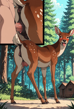 animal_genitalia animal_pussy anus bestiality bodily_fluids breasts butt cabin cutaway dripping duo female feral feral_penetrated forest forest_background fur genital_fluids genital_focus genitals human_on_feral human_penetrating human_penetrating_feral interspecies male male/female male_on_feral multicolored_body multicolored_fur nature nature_background nipples nude penetration penile penis plant presenting pussy sex teats tongue tree vaginal woods diddlier cervid cervine human mammal absurd_res hi_res