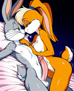 anthro anthro_on_anthro balls bed bedroom_eyes big_penis blonde_hair blue_eyes breasts breath buckteeth canon_couple duo erection eye_contact female foreskin fur furniture genitals grey_body grey_fur hair half-closed_eyes hand_on_breast humanoid_genitalia humanoid_penis imminent_sex intraspecies long_ears long_penis looking_at_another lying male male/female multicolored_body multicolored_fur narrowed_eyes navel nipples nude nude_female nude_male on_back on_bed orange_body orange_fur penis pillow pussy retracted_foreskin romantic romantic_couple seductive sex short_tail smile tail teeth tuft vein veiny_penis whiskers white_body white_fur unknown_director bugs_bunny lola_bunny lagomorph leporid mammal rabbit hi_res