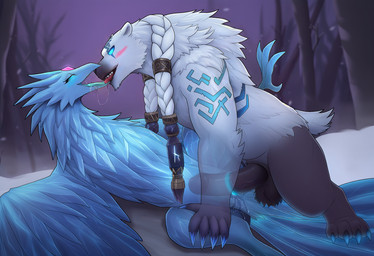 animal_genitalia anthro anthro_on_feral anthro_penetrating anthro_penetrating_female anthro_penetrating_feral balls beak bestiality black_penis blue_body blue_eyes bodily_fluids braided_hair claws cloaca cloaca_juice cloacal cloacal_penetration duo eyelashes feathers female female_on_anthro female_penetrated feral feral_penetrated forehead_gem forest french_kissing fur genital_fluids genitals hair half-closed_eyes humanoid_genitalia humanoid_penis ice kissing long_eyelashes looking_pleasured lying male male/female male_on_feral male_penetrating male_penetrating_female male_penetrating_feral narrowed_eyes night on_side penetration penis plant raised_leg saliva saliva_string sex snow tail tail_feathers talons translucent tree video_games white_body white_fur wings anonymous_director league_of_legends riot_games tencent anivia_(lol) volibear_(lol) avian bird elemental_creature mammal mythological_avian mythological_firebird phoenix ursid sibling_(lore)