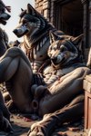 animal_genitalia anthro anus balls building casual_nudity death fur gaping gaping_anus genitals gore group house male nipples nude sheath ulfur5605 canid canine canis mammal wolf hi_res