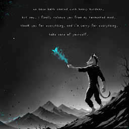 anthro barefoot black_clothing black_collar black_hair black_spots bottomwear clothing collar countershading dark dark_body dark_fur dialogue digitigrade feet fur hair hoodie looking_away male mohawk mountains pants raised_hand scar smoke solo spots star topwear white_body white_countershading rayden sinner_(rayden) arthropod butterfly canid canine canis insect jackal lepidopteran mammal absurd_res comic flat_colors hi_res spot_color watermark