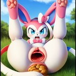 angry anus bodily_fluids eeveelution feces female feral front_view frown gaping gaping_pussy generation_6_pokemon genitals legs_up pawpads pokemon_(species) pussy scat scowl solo sylveon tears unknown_director