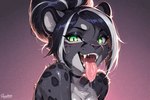 ahegao animal_ears anthro bedroom_eyes beehive_hairstyle bodily_fluids bust_focus curvy_figure dark_body dark_fur drooling fangs female feral fur green_eyes hair highlights_(coloring) large_breasts looking_at_viewer looking_pleasured narrowed_eyes portrait_shot saliva seductive short_messy_hair solo sweat tongue tongue_out voluptuous white_hair wide_hips raziel4545 panthy felid feline mammal pantherine furry