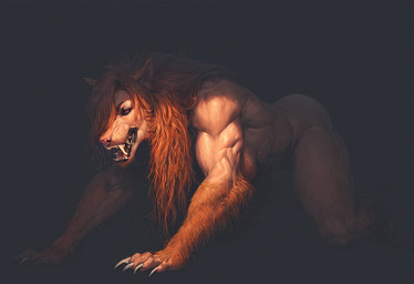 all_fours anthro female hair horror_(theme) orange_hair red_eyes red_hair solo tsavo gingersnaps canid canine humanoid mammal werecanid werecanine werecreature werewolf