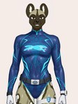 anthro belt brown_eyes clothing female fingerless_gloves gloves handwear leotard long_sleeves smile solo gusc3 african_wild_dog canid canine mammal hi_res