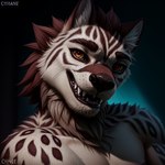 anthro attempted_signature bust_portrait fur grin happy hyaenid kavka looking_at_viewer male mammal portrait smile solo striped_hyena stripes toothy_grin