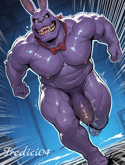 4_fingers 4_toes balls blue_background feet fingers genitals looking_at_viewer machine male muscular penis purple_body running sharp_teeth simple_background solo teeth toes tredici04 five_nights_at_freddy's bonnie_(fnaf) animatronic humanoid lagomorph leporid mammal rabbit robot absurd_res hi_res