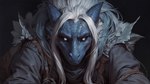 ambiguous_gender anthro black_sclera blue_body blue_hair blue_scales clothing hair looking_at_viewer scales simple_background smile smiling_at_viewer solo white_eyes white_hair scalesai scalie hi_res widescreen