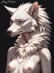 anthro blue_eyes breasts female fluffy_fur fur mane nipples pink_nipples scales skinny small_breasts solo white_body white_fur white_scales auykac canid canine canis dragon hybrid mammal wolf absurd_res hi_res