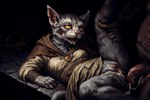 anthro bodily_fluids clothed clothing cum cum_in_pussy cum_inside duo female genital_fluids genitals male male/female partially_clothed pussy substance_intoxication yellow_eyes hyperion felid khajiit mammal