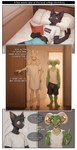 anthro blue_eyes domestic_cat dormitory duo felid feline felis female group hi_res horn humanoid jack_the_kobold kobold mammal nonimousmate red_eyes standing tom_the_cat