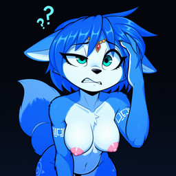 anthro areola breasts female looking_at_viewer markings nipples nude solo tribal tribal_markings anonymous_director nintendo star_fox krystal_(star_fox) canid canine fox mammal hi_res