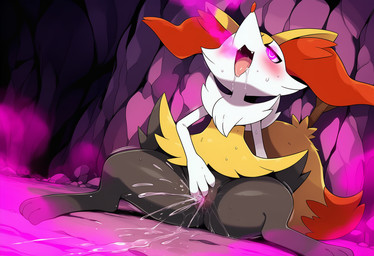 anthro aphrodisiac ascot bodily_fluids cave corruption female fog fur genital_fluids genitals hypnosis masturbation mind_control pheromones pussy pussy_juice solo yellow_body yellow_fur stressedout nintendo pokemon braixen generation_6_pokemon pokemon_(species)