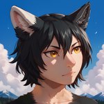 anthro bangs black_body black_fur black_hair close-up cloud collarbone ears_up female fur hair mountains sky solo white_body white_fur yellow_eyes smikey izutsumi_(dungeon_meshi) animal_humanoid cat_humanoid felid felid_humanoid feline feline_humanoid humanoid mammal mammal_humanoid hi_res portrait