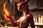 anthro blizzard_entertainment breasts elemental_manipulation female fire fire_manipulation kitchen nipples non-mammal_breasts non-mammal_nipples red_body red_scales scales slim_body solo warcraft world_of_warcraft kauket dracthyr dragon scalie western_dragon