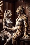 animal_genitalia anthro balls breasts building casual_nudity duo felid female fur genitals hi_res house leopard lipsticking male mammal nipples nude pantherine penis penis_tip plant pussy sheath ulfur5605