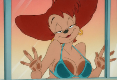 against_surface bikini breasts breasts_on_glass clothing ear_piercing ear_ring female half-closed_eyes narrowed_eyes on_glass piercing ring_piercing solo strap_gap swimwear saransaran peg_pete canid canine mammal