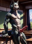 animal_genitalia animal_penis anthro balls beastars canine_penis fur genitals grey_body grey_fur knot looking_at_viewer male navel nipples nude penis saggy_balls school solo standing marcus64 legoshi_(beastars) canid canine canis mammal wolf hi_res