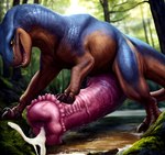 399secondplaces big_penis bodily_fluids dragon feral flared_penis forest furryrock_(model) genital_fluids genitals hand_on_penis hi_res huge_penis hyper hyper_genitalia hyper_penis male outside penis plant solo tree vein veiny_penis wingless_dragon