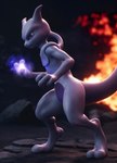 2_toes 3_fingers absurd_res ambiguous_gender angry anthro energy feet fingers fire generation_1_pokemon hi_res humanoid legendary_pokemon mewtwo pokemon pokemon_(species) purple_eyes rock side_view solo stablexai toes