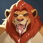 anthro blush bodily_fluids bukkake cum cum_on_face cum_on_tongue eyes_closed genital_fluids male muscular muscular_anthro muscular_male shirtless solo the_lion_king tongue tongue_out onevice simba_(the_lion_king) felid lion mammal pantherine hi_res portrait