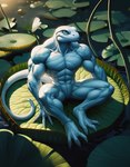 3_toes abs animal_genitalia anthro backlighting biceps big_abs big_biceps big_deltoids big_forearm_muscles big_muscles big_pecs big_quads big_trapezius big_triceps biped black_pupils broad_shoulders closed_smile dall-e_3 day deltoids detailed_background digitigrade featureless_chest feet forearm_muscles front_view genital_slit genitals green_eyes light light_body light_scales lily_pad looking_at_viewer male monotone_body monotone_scales mouth_closed muscular muscular_anthro muscular_arms muscular_legs muscular_male muscular_thighs nature nature_background nude nude_anthro nude_male obliques outside pecs plant pond pose pupils quads scales serratus shadow sitting slit smile smiling_at_viewer solo teal_eyes thick_neck toes trapezius triceps water white_body white_scales white_tail zenithwolf lizard reptile scalie 7:9 digital_media_(artwork) full-length_portrait hi_res lighting portrait shaded story story_in_description