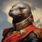 anthro armor boat brown_eyes clothing cloud coat collar flag male medal pauldron sailing_boat sailing_watercraft sash ship small_ears solo solo_focus topwear vehicle watercraft whiskers bahufaru mammal marine pinniped seal portrait