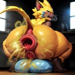 anatomically_correct anatomically_correct_anus anatomically_correct_genitalia anatomically_correct_pussy angry anthro anus crouching fart fart_fetish female frown fur gaping gaping_anus gaping_pussy generation_7_pokemon genitals legendary_pokemon looking_at_viewer pokemon_(species) pussy rear_view scowl solo spread_legs spreading zeraora