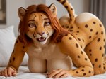 all_fours anthro bed bedroom breasts brown_hair butt claws countershading eyelashes female fingers fur furniture hair inside looking_at_viewer nude on_bed open_mouth realistic smile solo spots spotted_body spotted_fur teeth tuft whiskers lewdtf cheetah felid feline mammal pantherine 2021 2022 3d_(artwork) absurd_res digital_media_(artwork) hi_res