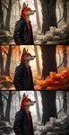 anthro autumn clothed clothing forest gradient_background jacket male photo_shoot photorealism plant simple_background solo topwear tree dimot canid canine fox humanoid mammal colored colorful hi_res photography_(artwork)