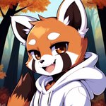 absurd_res ailurid anthro clothing frosting.ai fur hi_res hoodie male mammal mr_diddlez orange_body orange_fur red_panda rosso_(mr_diddlez) smile solo tail topwear