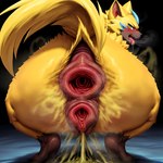 anatomically_correct anatomically_correct_anus anatomically_correct_genitalia anatomically_correct_pussy angry anthro anus crouching fart fart_fetish female frown fur gaping gaping_anus gaping_pussy generation_7_pokemon genitals legendary_pokemon looking_at_viewer pokemon_(species) pussy rear_view scowl solo spread_legs spreading zeraora