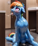 after_transformation bodily_fluids cum cum_in_mouth cum_inside cum_on_face equid equine feral genital_fluids goopy_feral_(director) hair horse latex male mammal multicolored_hair multicolored_tail my_little_pony null_bulge pony rainbow_dash_(mlp) rainbow_hair rainbow_tail rubber rubber_skin solo solo_focus transformation