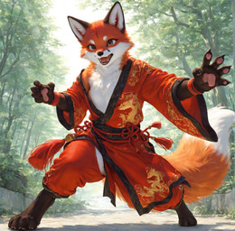 ambiguous_gender fighting_pose happy lixiucun pawpads pose solo canid canine fox mammal