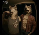 alcohol anthro beer beverage bottle clothed clothing duo duo_focus fisheye_lens front_view group hand_on_shoulder looking_at_viewer male male/male night outside pattern_clothing photorealism photorealistic plaid plaid_clothing porch realistic realistic_fur realistic_lighting shirt smile tank_top teeth tongue topwear bahufaru delken canid canine canis mammal wolf animated webm
