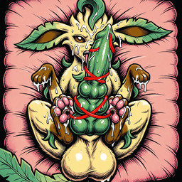 animal_genitalia animal_penis balls big_balls big_penis bodily_fluids canine_genitalia canine_penis cum cum_on_body cum_on_face cum_on_feet feral foot_fetish foot_play genital_fluids genitals green_penis high-angle_view knot licking lying male multi_genitalia multi_knot on_back oral penile penis penis_lick sex solo tongue tongue_out tongue_wrap thedavid nintendo pokemon eeveelution generation_4_pokemon leafeon pokemon_(species) hi_res