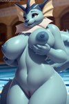 anthro cupping_breasts eeveelution female generation_1_pokemon genitals large_breasts nipples pokemon_(species) pool pussy solo vaporeon