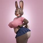 anthro big_butt bottomwear butt choker clothing crop_top female huge_butt jewelry miniskirt necklace rabbit_ears shirt simple_background skirt solo t-shirt topwear underbutt vlrgromns bonnie_hopps lagomorph leporid mammal rabbit animated webm