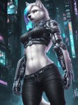 anthro cybernetic_arm cybernetic_limb cybernetics cyberpunk ethanwolfcat female implants_(disambiguation) machine solo canid canine canis mammal wolf