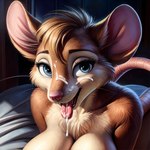 anthro blue_eyes bodily_fluids breasts cleavage clothed clothing cum cum_on_face cum_on_tongue female genital_fluids looking_at_viewer solo stable_diffusion the_secret_of_nimh tongue cattorihanzo mrs._brisby mammal mouse murid murine rodent hi_res