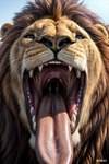 blue_sky brown_body brown_fur feral fur male mouth_shot open_mouth oral_vore sky solo tongue tongue_out vore white_body white_fur yellow_body yellow_fur l649000 felid lion mammal pantherine attempted_signature hi_res