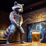 alcohol anthro beer beverage bodily_fluids genital_fluids male peeing pissing rocket_raccoon solo urine urine_stream watersports