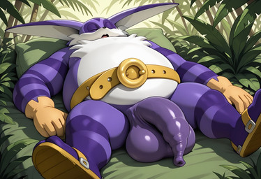 anthro balls bed belt belt_buckle big_balls big_penis bottomwear clothing eyes_closed flaccid footwear foreskin foreskin_overhang forest fur furniture genitals humanoid_genitalia humanoid_penis jungle long_foreskin loose_foreskin lying male nude nude_male on_bed open_mouth outside penis plant presenting purple_body purple_fur saggy_balls sandals sleeping solo spread_legs spreading tree tuft unretracted_foreskin video_games white_body boxen549 sega sonic_the_hedgehog_(series) big_the_cat domestic_cat felid feline felis mammal