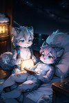 anthro bed blue_eyes book container countershading cup felid flashing fur furniture glass glass_container glass_cup grey_body grey_fur hair hi_res inner_ear_fluff kyshan-73 light male mammal moonlight night night_sky on_bed pantherine reading sea sky snow snow_leopard star starry_sky tuft water white_body white_countershading white_hair wood_floor wood_furniture
