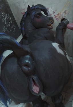 animal_genitalia animal_pussy anus big_butt blush butt equine_pussy fellatio female feral genitals glory_hole human_genitalia human_penis lips oral penile penis pussy sex solo toilet vlrgromns equid equine horse human mammal animated short_playtime webm