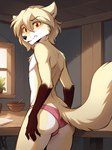 anthro blush butt clothed clothing embarrassed fur inside looking_at_viewer looking_back male solo topless twokinds underwear anontk clovis_(twokinds) canid canine canis mammal hi_res