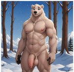 abs anthro balls big_balls big_penis blue_eyes flaccid fur furniture genitals hair humanoid_genitalia humanoid_penis looking_at_viewer male muscular muscular_anthro muscular_male nipples nude pecs penis snow solo white_body white_fur mozhan mammal polar_bear ursid ursine hi_res