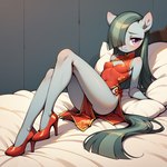 anthro asian_clothing blush breasts chinese_clothing chinese_dress clothing dress east_asian_clothing female footwear high_heels long_legs lying small_breasts solo teenager young foxlover7796 my_little_pony marble_pie equid equine horse mammal pony